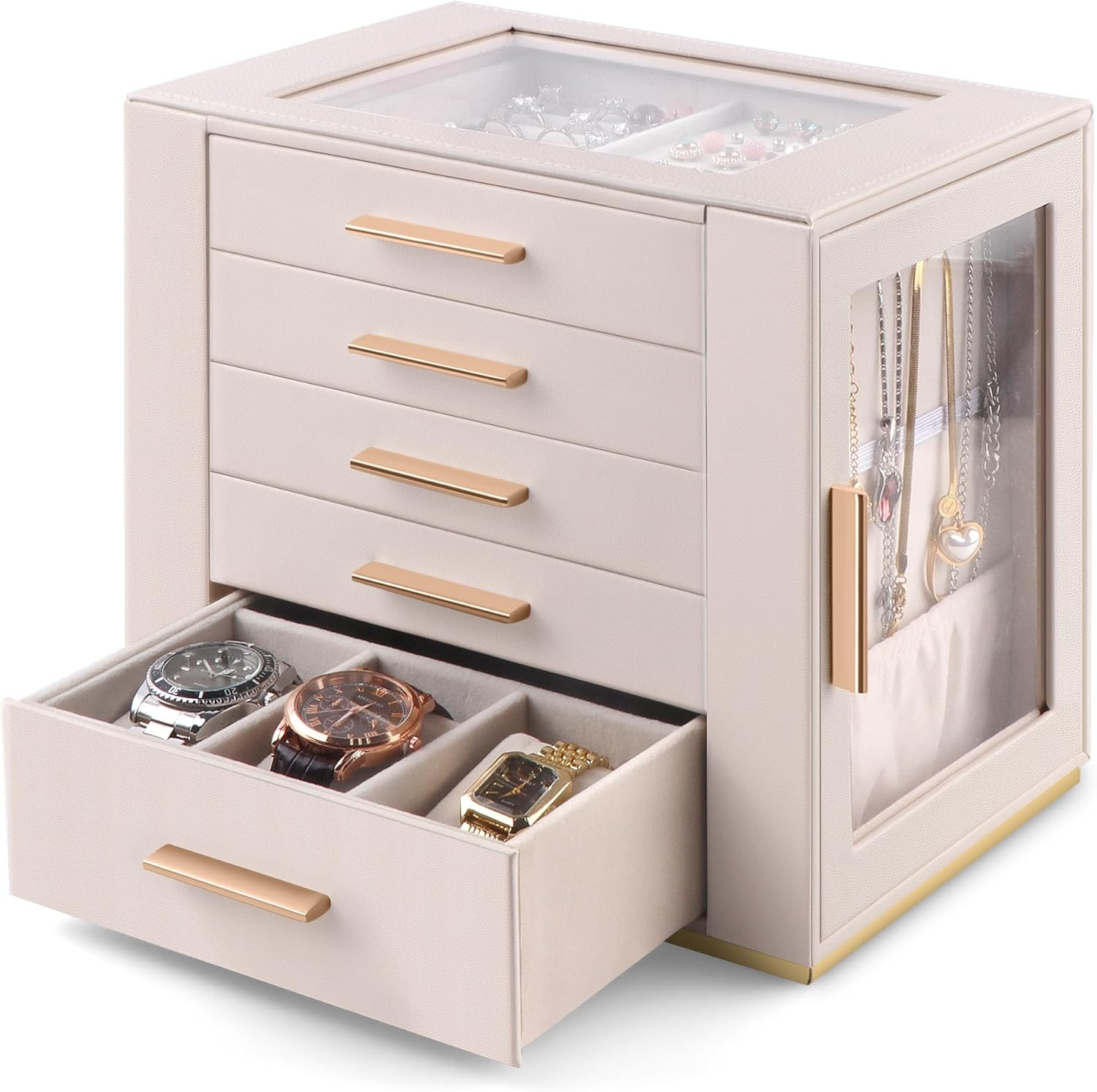 Jewelry Organizer - Multi-Layer Drawer Storage Box for Necklaces, Earrings, Bracelets, Watches & Rings