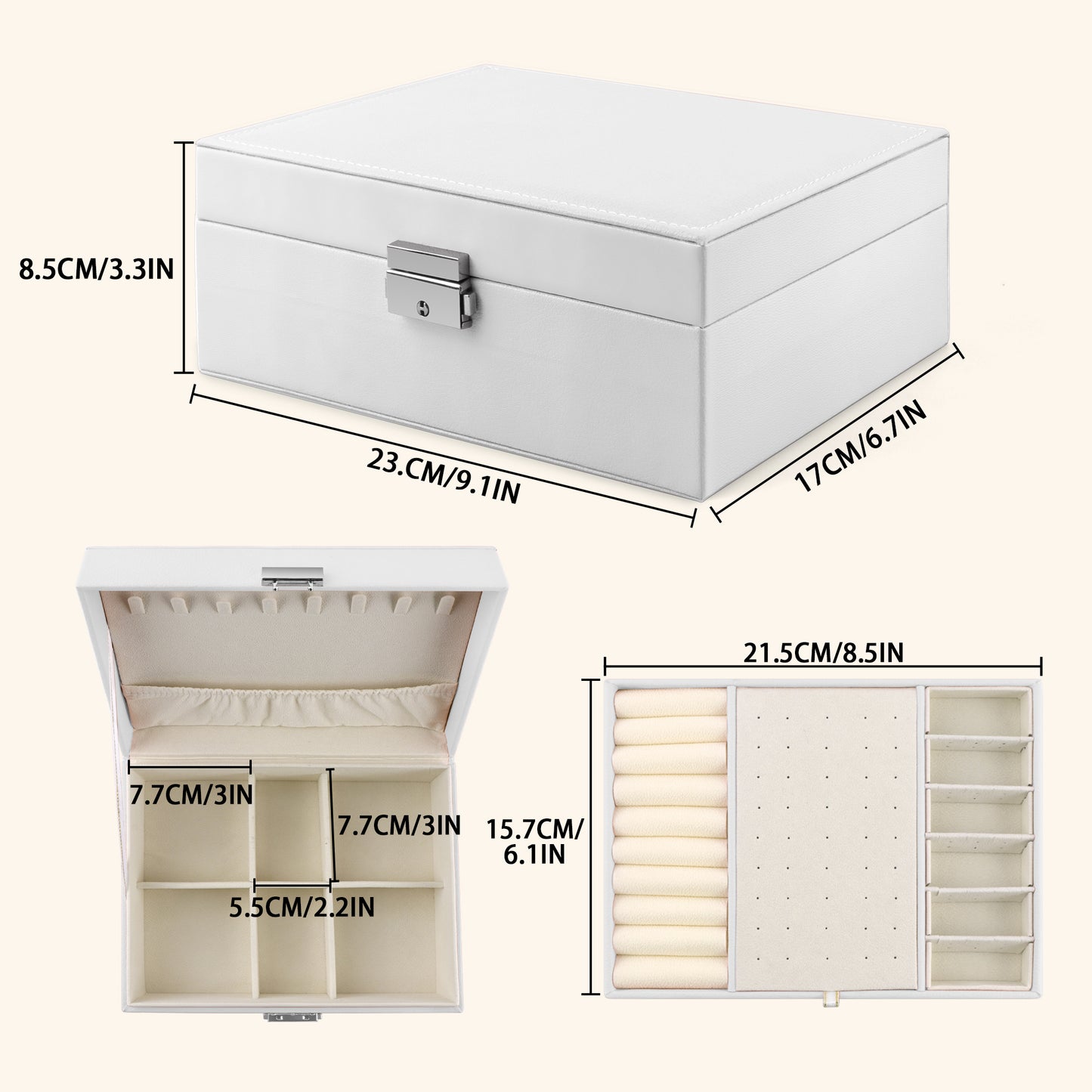 Jewelry Box with Lock, 2 Layer Large Capacity Jewelry Organizer, Adjustable Velvet Interior, PU Leather Jewelry Storage Case for Women, Gift for Her