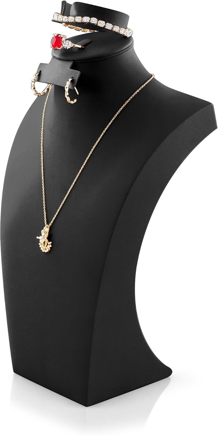 Necklace Display Bust - PU Leather Jewelry Stand for Vendors, Full Set Display for Necklaces, Bracelets, Earrings & Rings