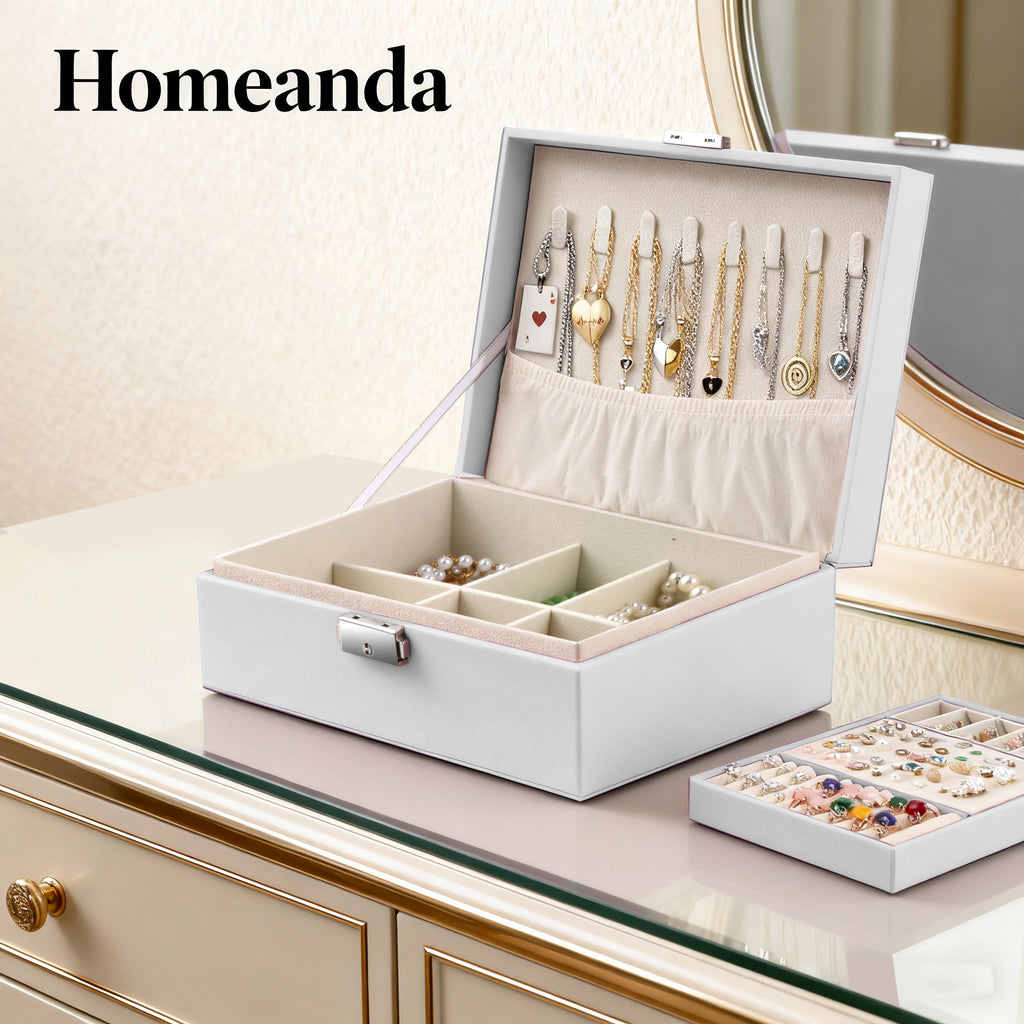 Jewelry Box with Lock, 2 Layer Large Capacity Jewelry Organizer, Adjustable Velvet Interior, PU Leather Jewelry Storage Case for Women, Gift for Her